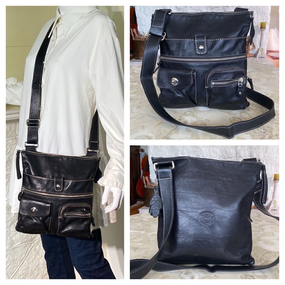 Roots Leather Venetian Tribe Large Cross Body Bag Black